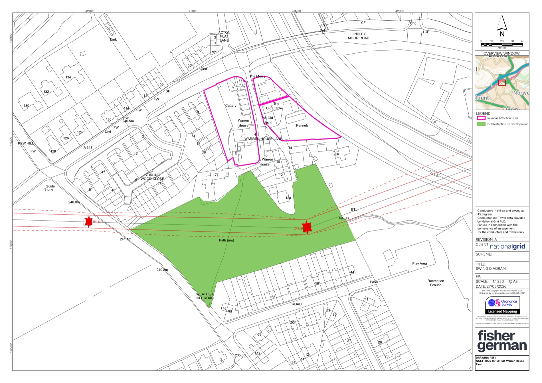 Swing diagram of a plot sterilised for development by a 400kV line.